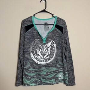 American Fighter Women’s V-Neck Long Sleeve Gray Teal Camo Size Large